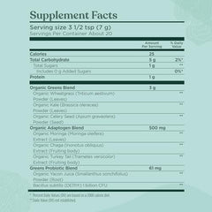 Greens powder ingredients include wheatgrass, kale, moringa and celery seed