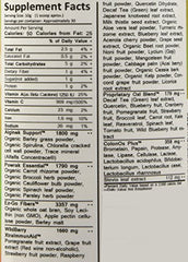 Back of Greens World 8000 Berry packaging showing ORAC and nutrition notes