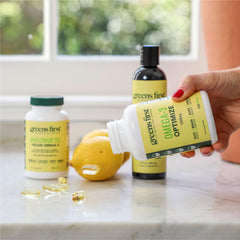 Close-up highlighting EPA and DHA potency in Greens First Omega-3 Optimize