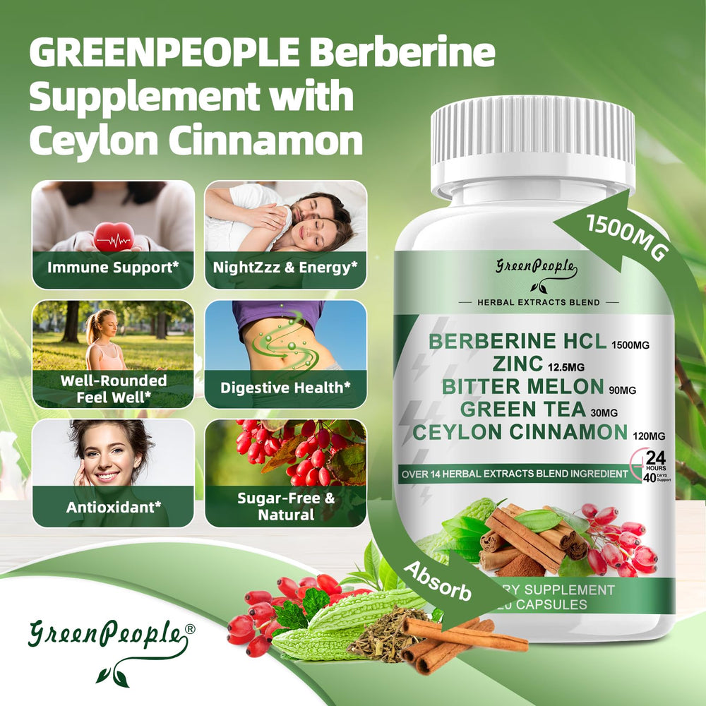 Ceylon cinnamon sticks beside GREENPEOPLE Berberine bottle