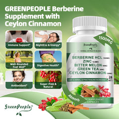 Ceylon cinnamon sticks beside GREENPEOPLE Berberine bottle
