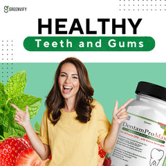 Gums and teeth health concept with DentamPro Max label