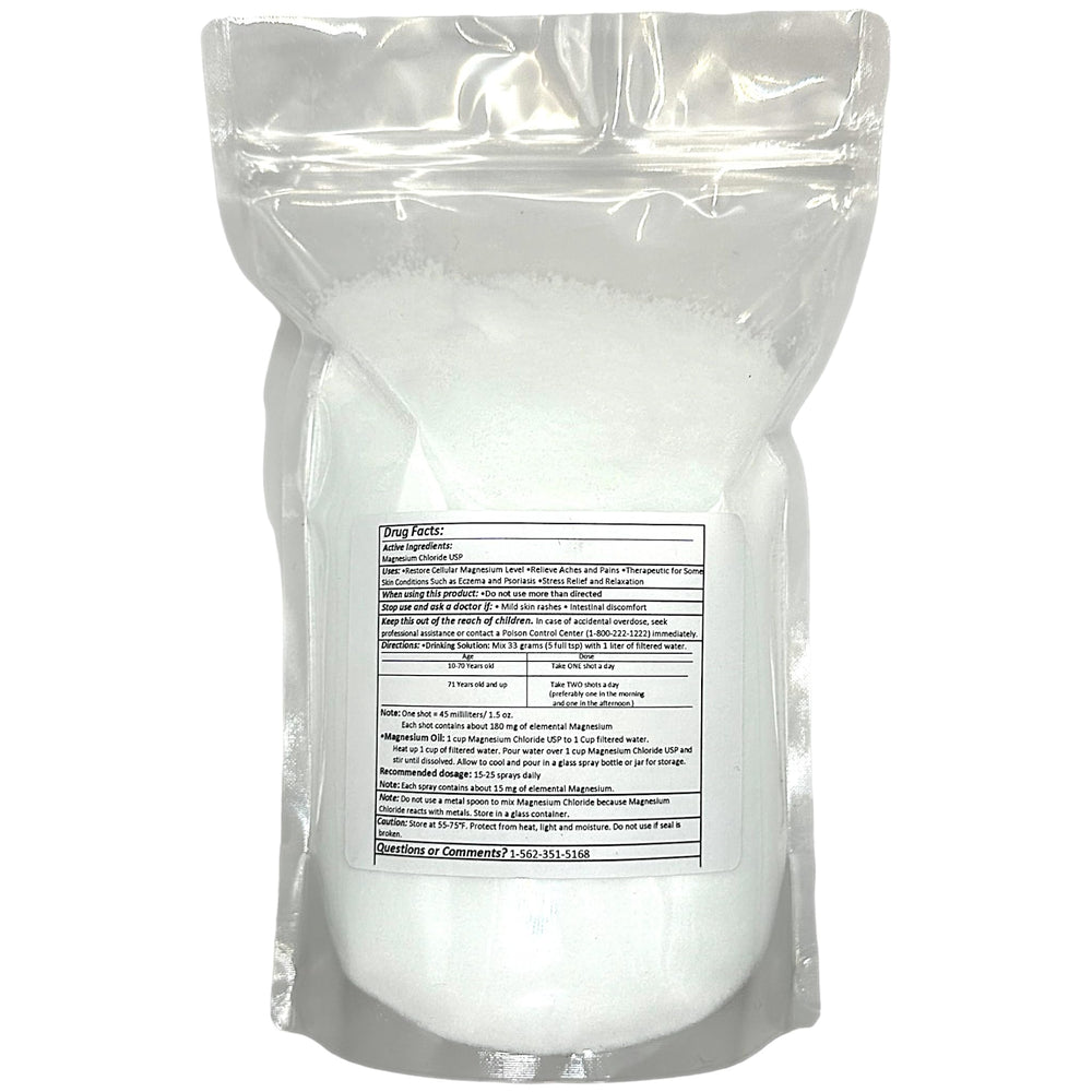 Edible magnesium chloride USP powder dissolving in water