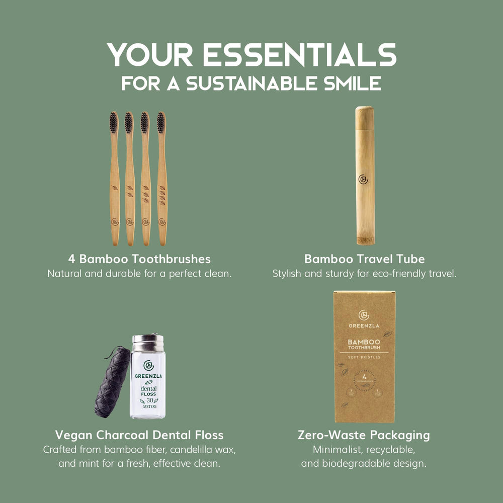 Greenzla bamboo toothbrushes 4-pack with travel case - side view
