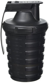 Grenade Shaker Bottle front view showcases sleek black design for gym and on-the-go use.