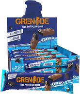 Grenade Vanilla Oreo bar hero image highlights high protein snack option.