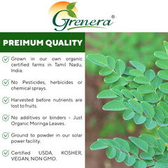 Gluten-free and Non-GMO Moringa powder nutrition label