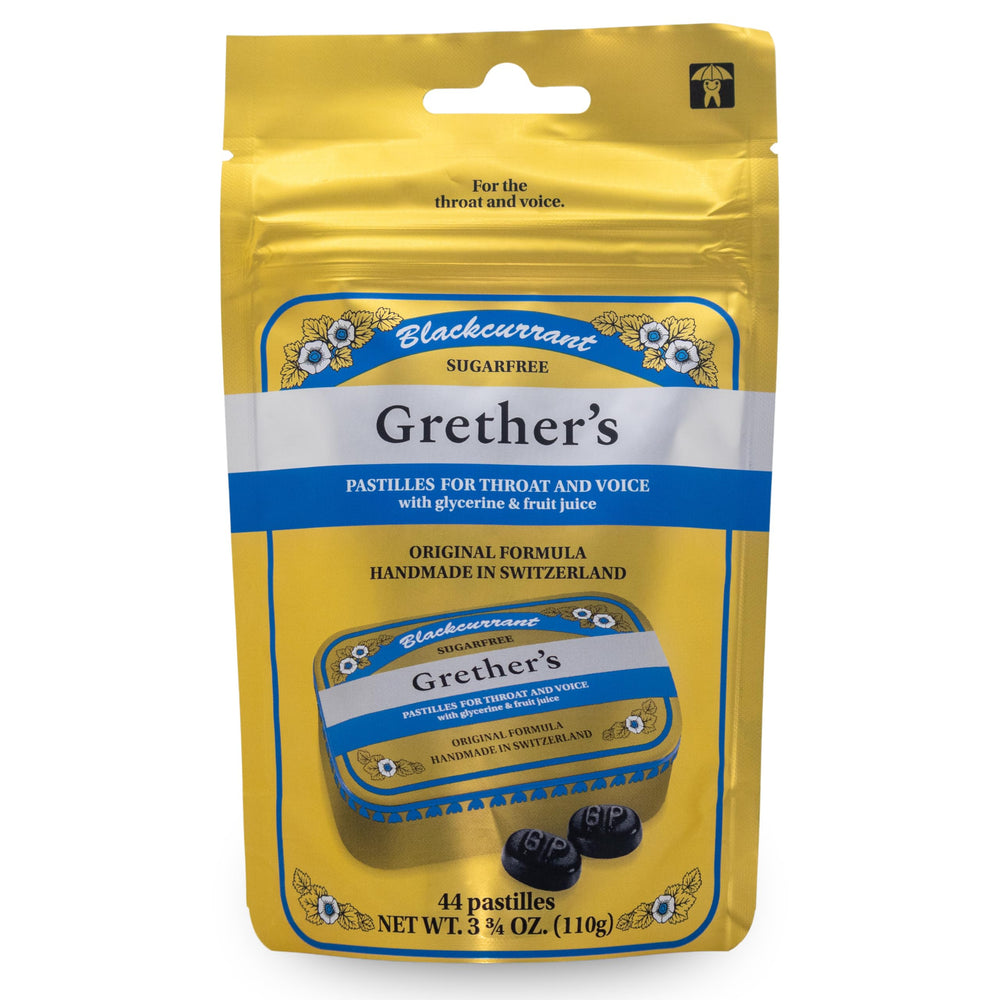 Main product image showing GRETHER'S Sugarfree Blackcurrant Pastilles 3.7 oz pack