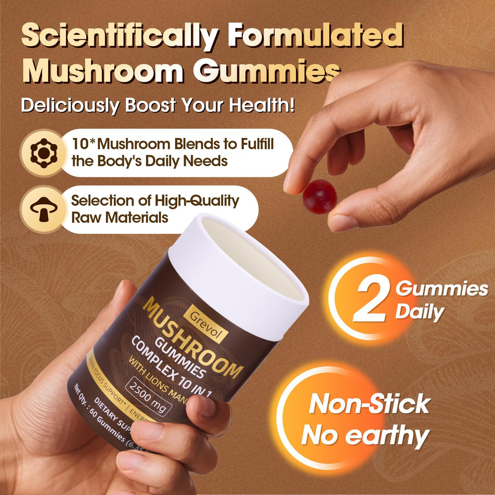 Lifestyle image of adults taking Grevol Mushroom Gummies with Lion's Mane