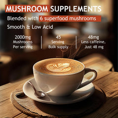 Label indicating 2000mg per serving and six functional mushrooms