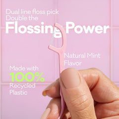 Dual-line floss between teeth close-up