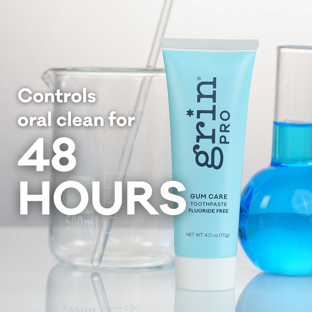 4 oz tube of Grin Pro Gum Care toothpaste on white background