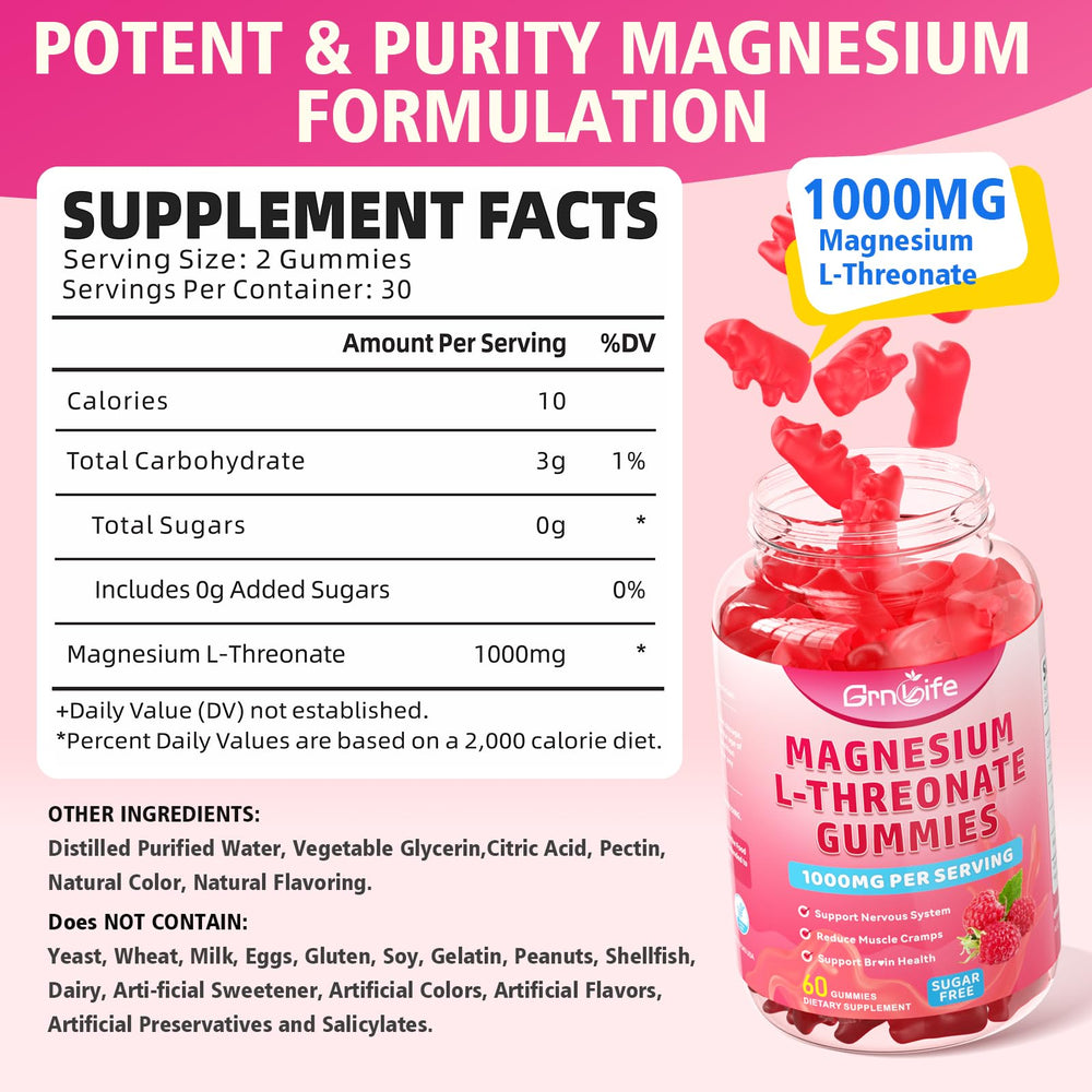 Grnlife Magnesium L-Threonate Gummies 2-Pack Raspberry side view