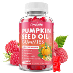 Bottle of GrnLife Pumpkin Seed Oil Gummies with Raspberry flavor