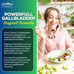 Product label for Grow Vitamin Original Gallbladder Formula showing key ingredients