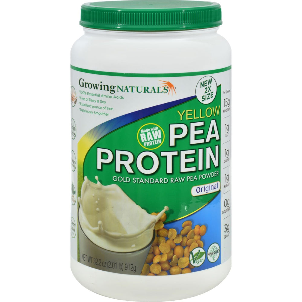 Growing Naturals pea protein powder unflavored bag ready for smoothies and baking.