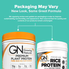 Growing Naturals Rice Protein 2lb packaging image conveying convenient protein source.