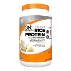 Growing Naturals Rice Protein Powder Vanilla Blast tub, ideal for post-workout shakes and muscle support.