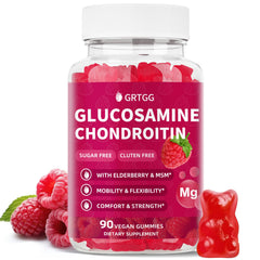 Front view of GRTGG Glucosamine Chondroitin Gummies Raspberry bottle