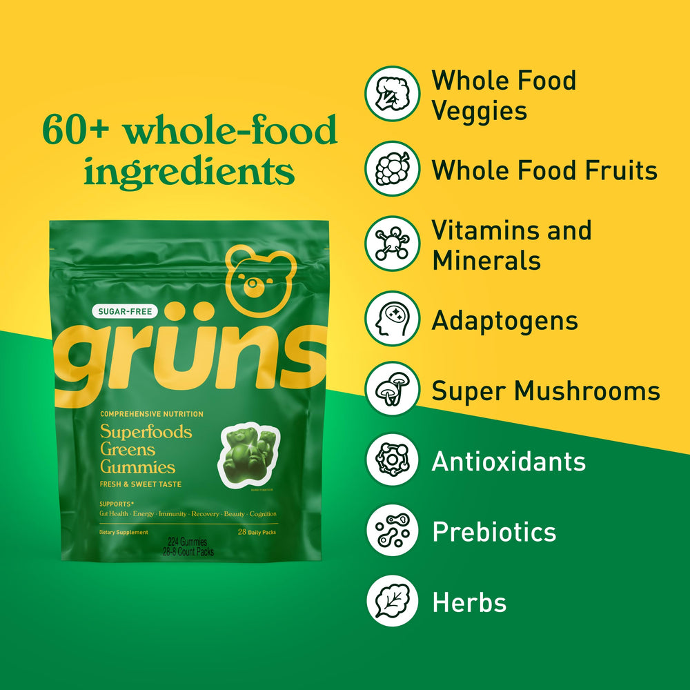 Grüns strawberry flavor gummies close-up for a tasty, sugar-free snack.