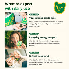 Grüns gummies with spirulina and chlorella illustrated among natural greens