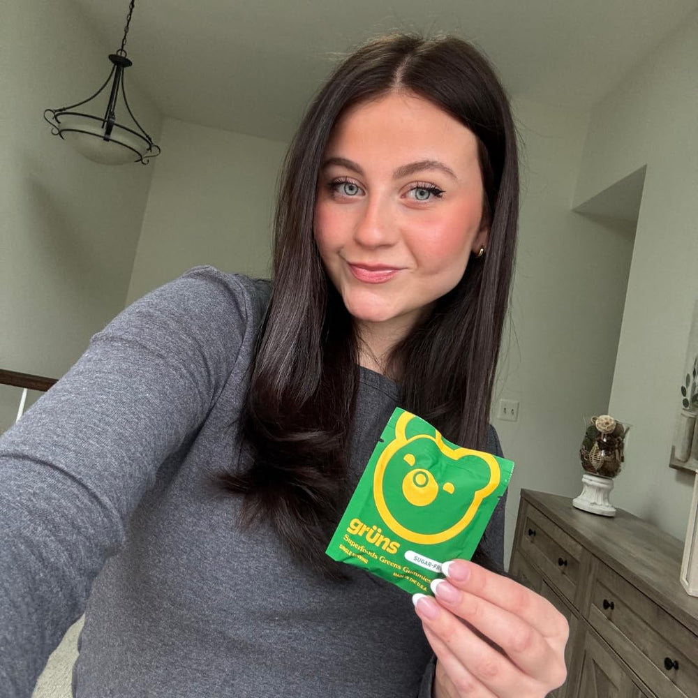 Close-up of the Strawberry/Sweet Green flavor gummy