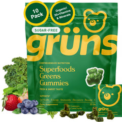 Front view of Gruns Sugar-Free Super Greens Gummies bottle