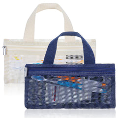 Guduling 2 Pcs Toothbrush Bags in white and navy with zipper