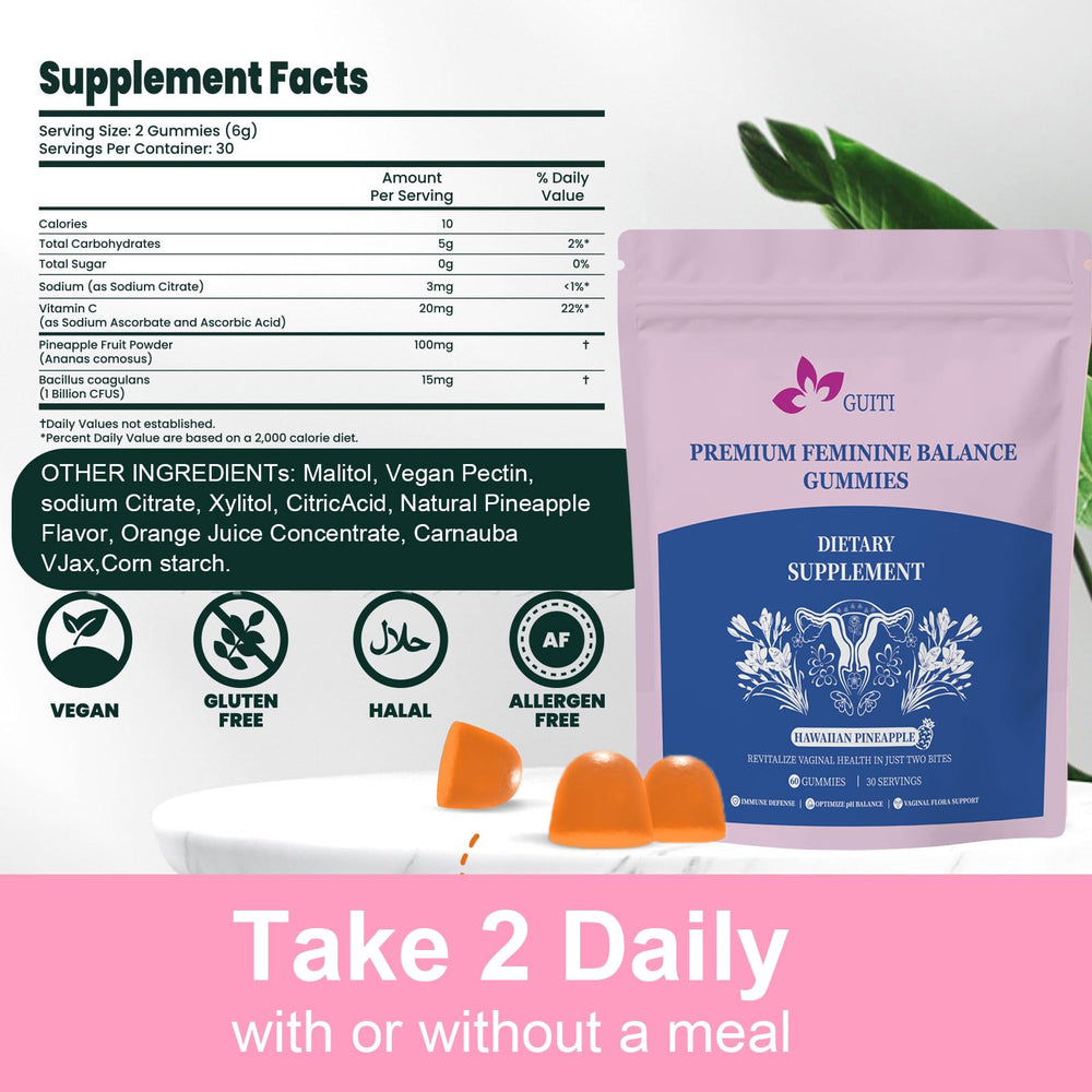 Serving suggestion showing two gummies per day