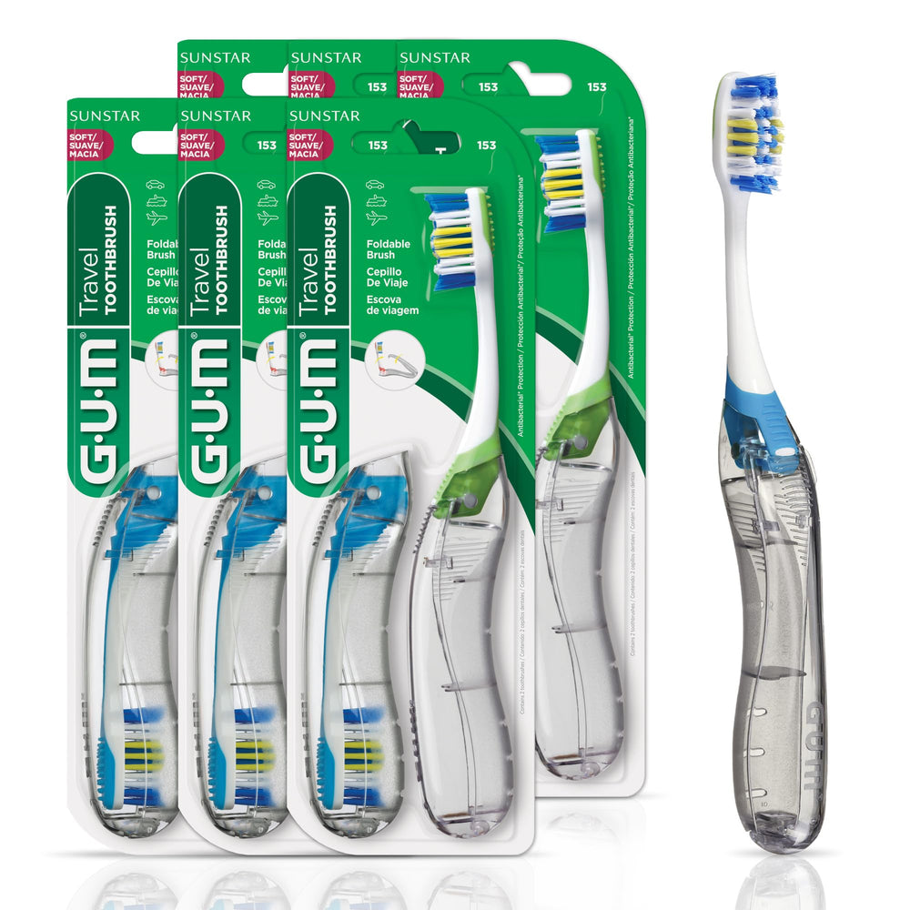 GUM Folding Travel Toothbrush with compact head and built-in tongue cleaner