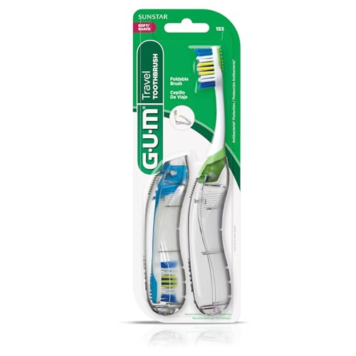 GUM Folding Travel Toothbrush showing compact head and tongue cleaner