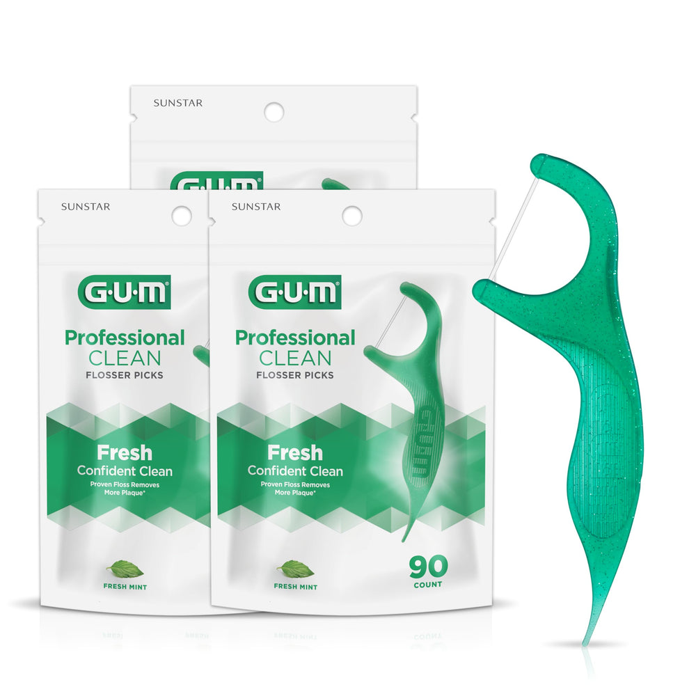 GUM Professional Clean Floss Picks with easy grip handle and mint floss