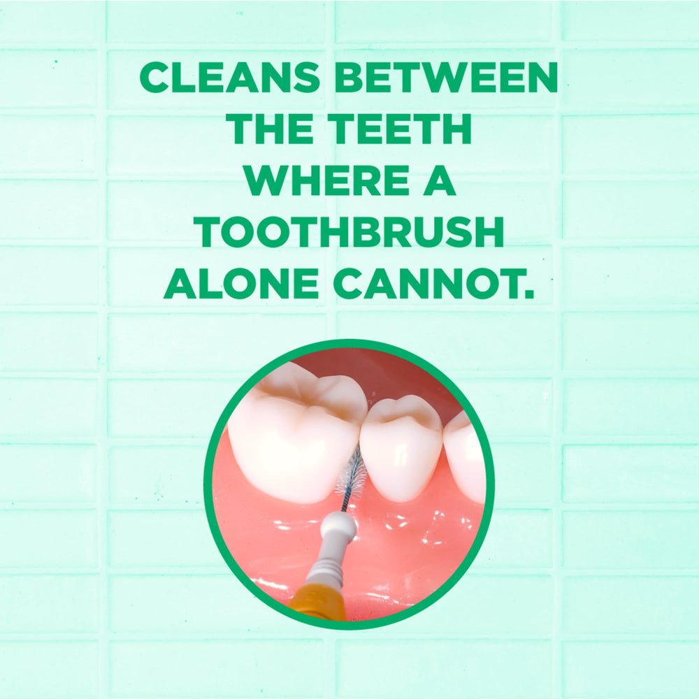 Interdental brush head fitting between teeth for deep cleaning