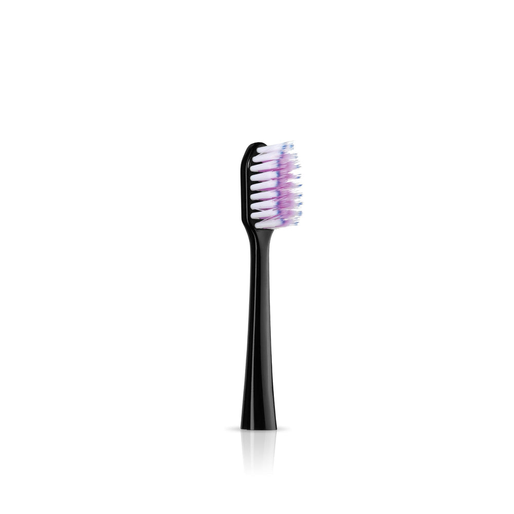Bi-level tapered bristles reaching below the gum line