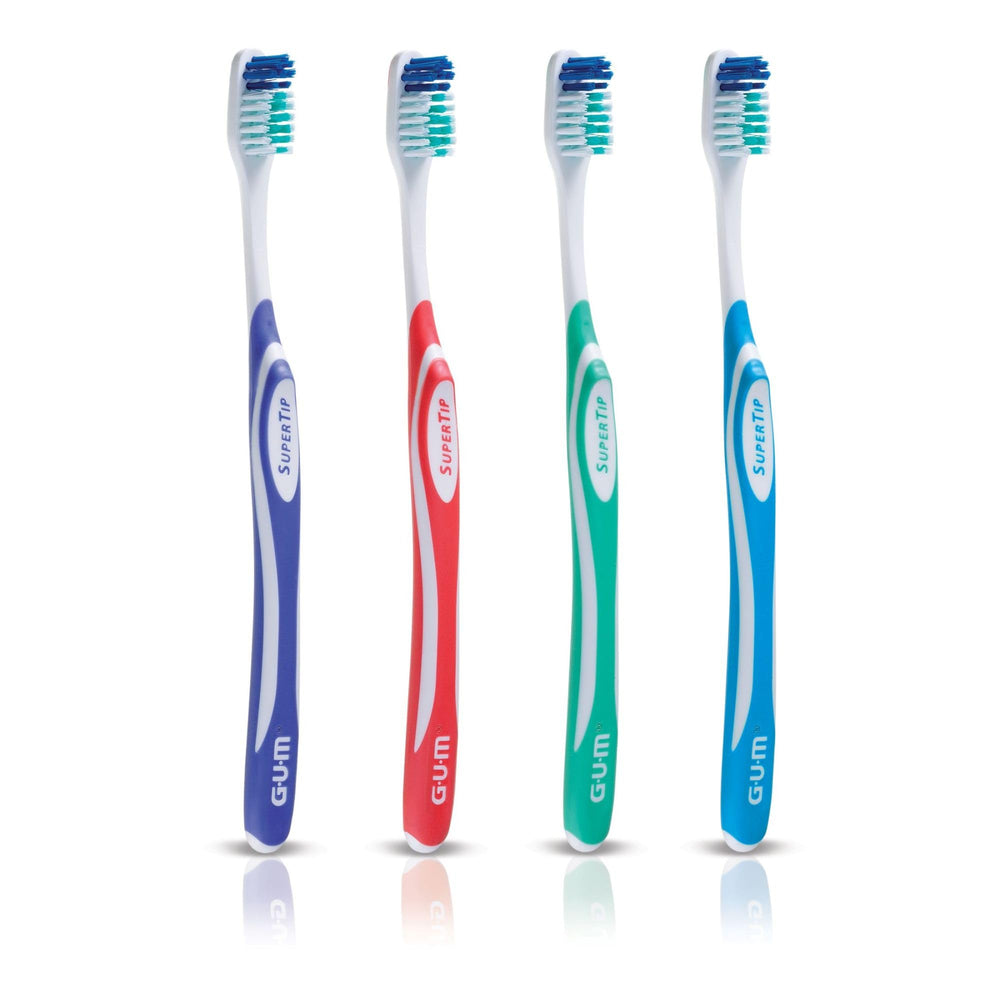 Close-up of compact head on GUM Super Tip toothbrush