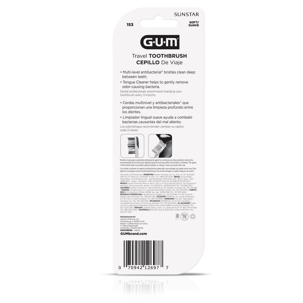Package of six GUM Folding Travel Toothbrushes