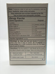 GUNA Flu natural ingredients label—clear indication of artificial-free formulation.