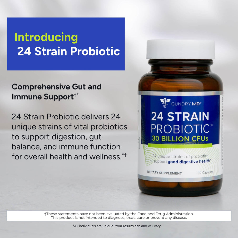 Gundry MD 24 Strain Probiotic bottle back showing supplement facts