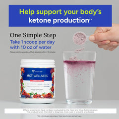Pouring Gundry MD MCT Wellness Powder Raspberry Medley into a glass