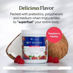 Close-up of Gundry MD MCT Wellness Powder Raspberry Medley packaging