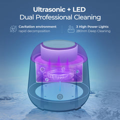 Three LED lights for enhanced denture cleaning