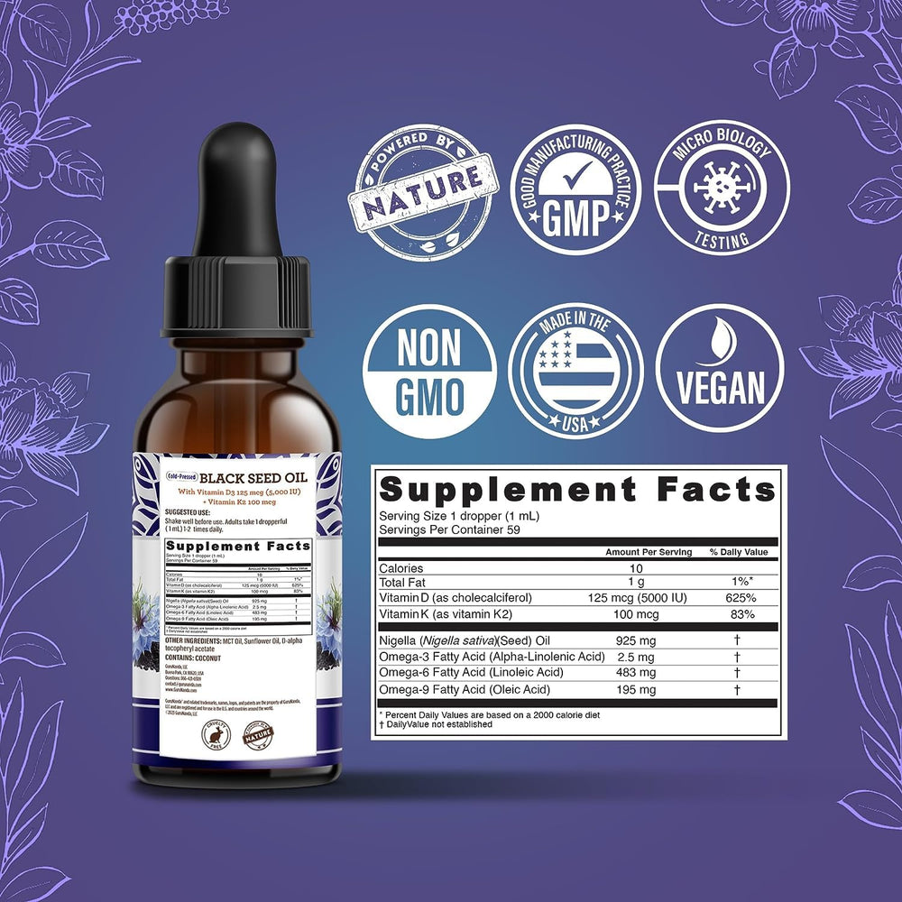 Nutrition details highlighting D3 5000 IU and K per serving