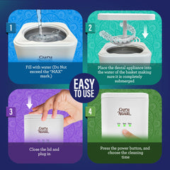 Jewelry alongside dental appliances being cleaned in the pod