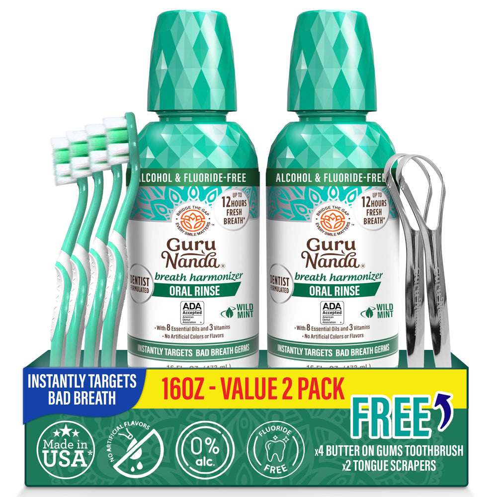 GuruNanda Fresh Breath Mouthwash Wild Mint 16 oz 2-pack - ADA-Approved