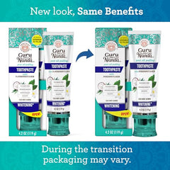 Close-up of toothpaste packaging highlighting SLS and fluoride free claims