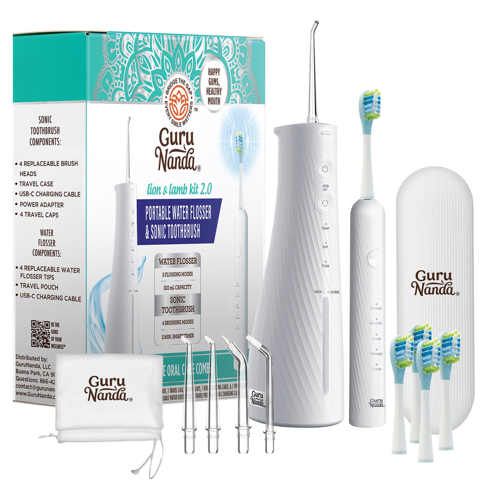 GuruNanda Lion & Lamb Kit 2.0 main product image showing toothbrush and flosser