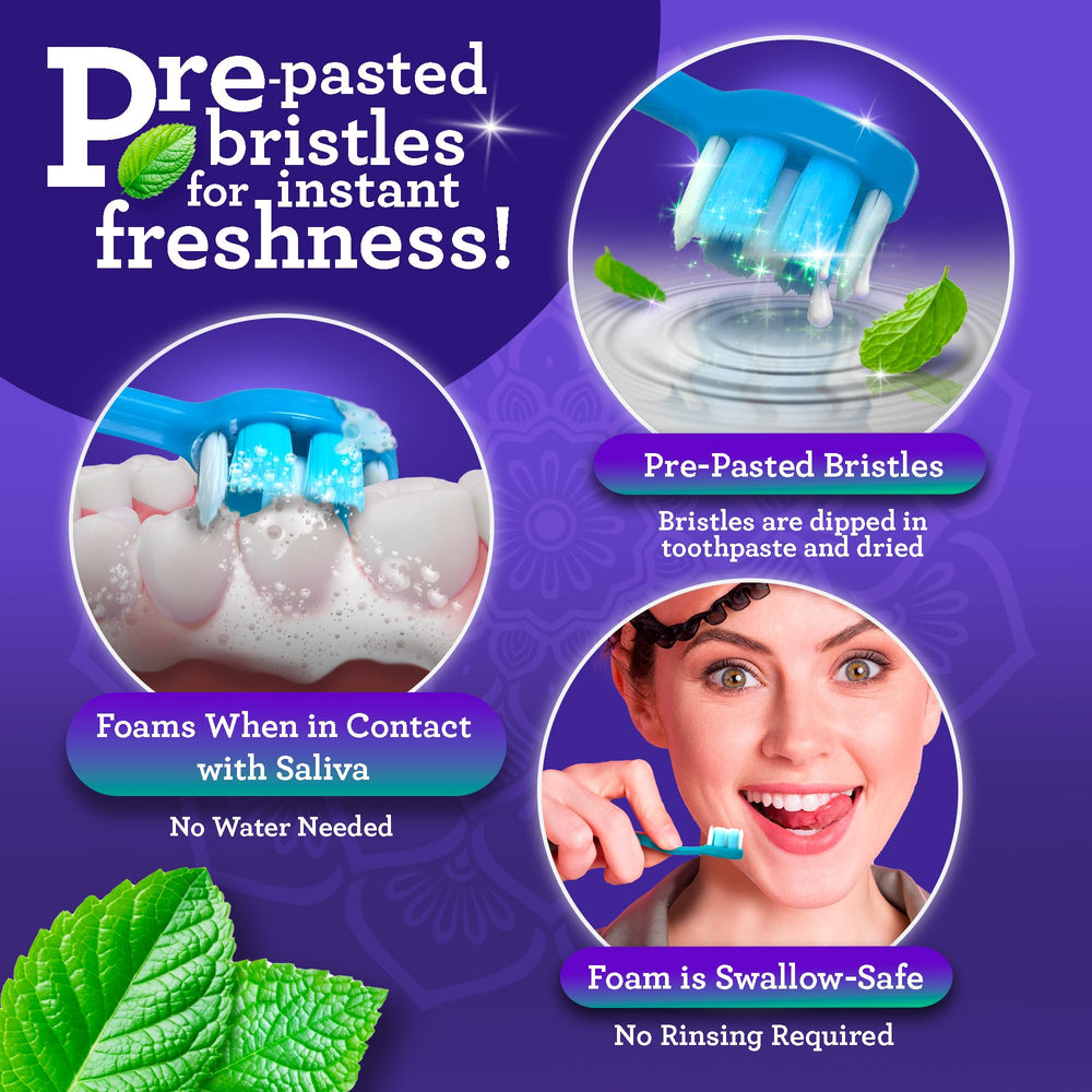 Mini travel toothbrush with built-in toothpick visible