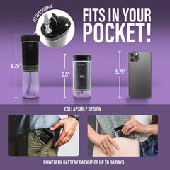 Travel toothbrush highlighting Softex bristles and included toothpaste