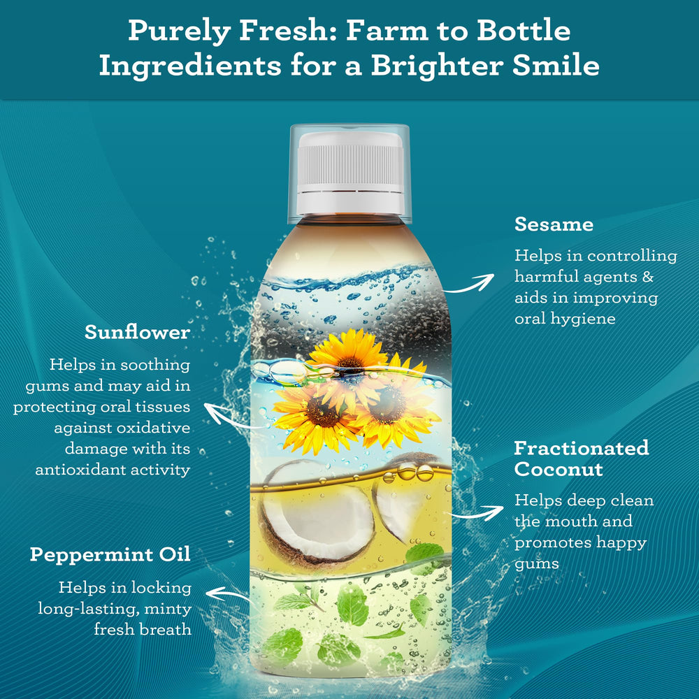 Ingredients: coconut, sesame, and sunflower oils for oil pulling