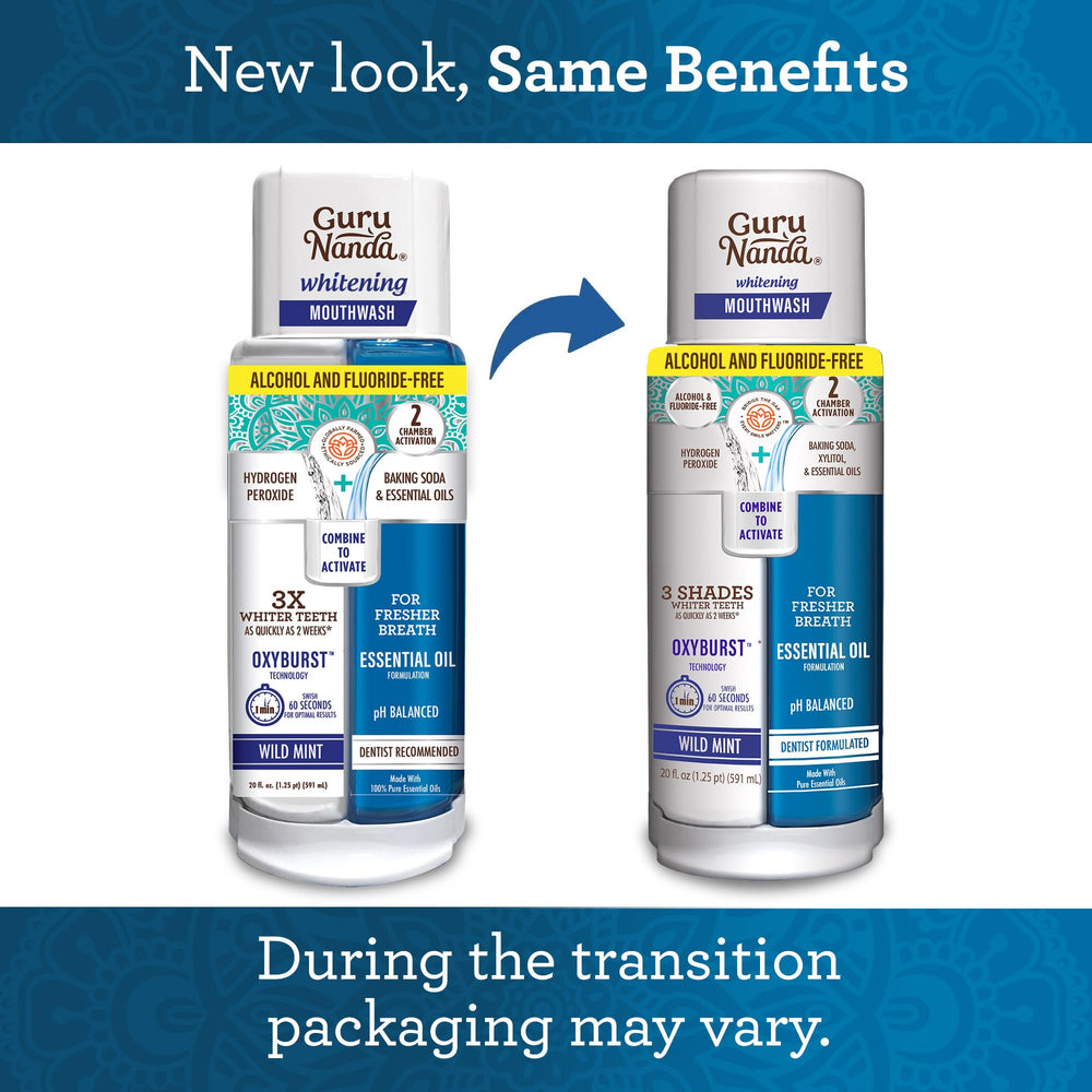 Dual-chamber Oxyburst mouthwash showing hydrogen peroxide chamber